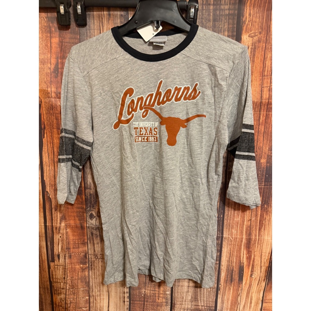 Jones & Mitchell University of Texas Longhorns 3/4 Sleeve Ringer Tee Gray L NWT